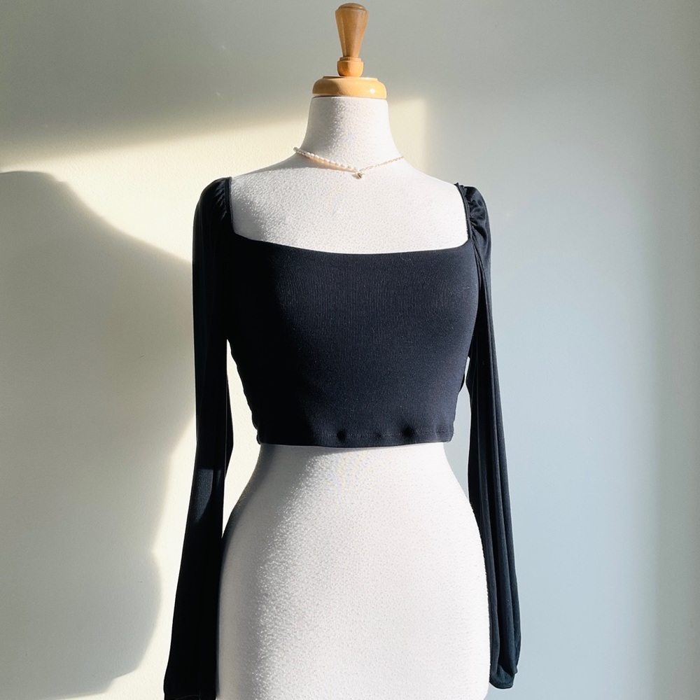 Sunday Best Prairie Square-Neck Long Sleeve Crop Top